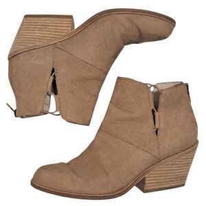 Eileen Fisher Tote Chic Ankle Boots Stacked Heel Size 8.5 Earth Tumbled Nubuck